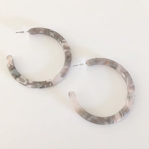 Gray Silver Acrylic Marble Circle Hoop Earrings